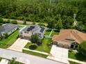 An aerial view of a home and yard highlighting its proximity to green space and neighborhood at 19 Abacus Ave, Ormond Beach, FL 32174