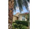 Charming home featuring a tan exterior, well-maintained landscaping, and beautiful palm trees at 2672 Star Coral Ln, New Smyrna Beach, FL 32168
