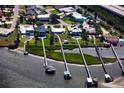 Stunning aerial view showcasing waterfront homes, private docks and a serene coastal neighborhood at 8 Richmond Dr, New Smyrna Beach, FL 32169