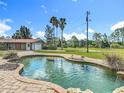 Inviting kidney-shaped pool surrounded by lush greenery and serene landscaping at 156 S State Road 415, New Smyrna Beach, FL 32168
