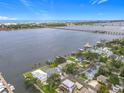 Waterfront neighborhood aerial showcasing luxurious homes on the water, a serene bay, and a distant bridge view at 255 Lexington Dr, Daytona Beach, FL 32114