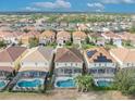 Aerial view of houses with pools and lush greenery in a neighborhood at 5244 Oakbourne Ave, Davenport, FL 33837