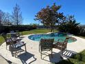 Relaxing pool area with patio furniture, overlooking a tranquil lake at 910 Lake Ave, Edgewater, FL 32132