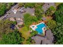 An aerial view shows a pool and spa surrounded by trees and the community buildings at 478 N Pin Oak Pl # 308, Longwood, FL 32779