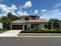 Beautiful two-story home showcasing a well-manicured lawn and a clean, modern exterior design at 10193 Brocksport Cir, Gotha, FL 34734