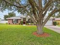 Brick house with a large oak tree and manicured lawn at 7438 Floral W Cir, Lakeland, FL 33810