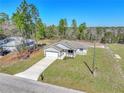An aerial view of the single-Gathering home, showing the roof, lawn, and driveway in a picturesque setting at 15062 Sw 63Rd Court Rd, Ocala, FL 34473