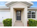 Gray front door with glass accents and a covered entryway at 258 Vizcay Way, Davenport, FL 33837