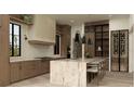 Modern kitchen with stainless steel appliances, large marble island, and stylish pendant lighting at 110 W Railway Ave, Oakland, FL 34760