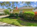 Beautifully landscaped front yard with lush green grass, colorful plants, and a well-maintained lawn at 1730 Stafford Springs Blvd, Mount Dora, FL 32757