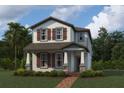 Two-story home with gray siding, red shutters, and landscaping at 1366 Twelve Oaks Rd, Saint Cloud, FL 34771