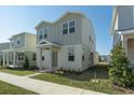 Two-story house with gray siding, a red door and a manicured lawn at 434 Belmond Dr, Debary, FL 32713