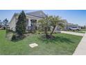 Landscaped front yard with healthy green grass, palm trees and a clean driveway at 7889 Penrose Pl, Wildwood, FL 34785