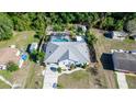 Aerial view of a fenced in backyard with an in-ground pool and an enclosed patio at 1269 Buccaneer Ave, Deltona, FL 32725