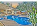 Freeform swimming pool with patio furniture in a backyard setting at 8490 Se 110Th Street Rd, Belleview, FL 34420