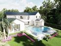 Luxury pool and spa with a modern design, surrounded by lush landscaping at 9105 Sheen Sound St, Orlando, FL 32836