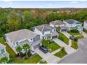 Beautiful aerial view of luxury homes with well-manicured lawns, driveways, and lush greenery in a suburban neighborhood at 4571 Cabello Loop, Kissimmee, FL 34746