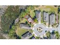 Aerial view of the home in a cul-de-sac with lake views, surrounded by lush landscaping and trees at 513 San Sebastian Ct, Davenport, FL 33837