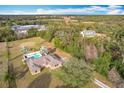 Aerial shot featuring the house, backyard pool, mature trees, and peaceful, private setting at 24217 Adair Ave, Sorrento, FL 32776