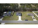 Expansive aerial view shows a well-manicured lawn and showcases the home's lovely neighborhood setting at 350 Marion Oaks Pass, Ocala, FL 34473