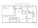 Detailed floor plan featuring a two-car garage, living room, kitchen, bedrooms, and covered front porch with pond views at 5342 Horton Ln, Orlando, FL 32814