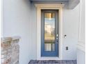 Modern gray front door with glass panels and stone accents at 1914 Summer Serenity Dr, Kissimmee, FL 34744