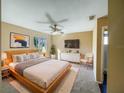 Bright main bedroom with a king-size bed and modern dresser at 511 Cloudcroft Dr, Deltona, FL 32738