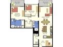 Detailed floor plan of the unit, showcasing the layout of the bedrooms, kitchen, great room, and balconies at 150 E Robinson St # 3104, Orlando, FL 32801