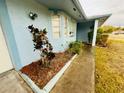 Side view of light blue house showcasing pathway and landscaping at 1854 Sepalwood Ct, Orlando, FL 32818