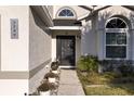 Front entrance with a walkway, potted plants, and a black door at 7749 Brookway St, Orlando, FL 32817