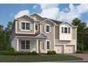 Two-story house with beige siding, light blue shutters, and a three-car garage at 2726 Ravencliffe Ter, Oviedo, FL 32765