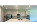 Modern kitchen with stainless steel appliances and a large center island at 5067 Northern Dove Ave, Mount Dora, FL 32757