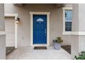 Blue front door entry with a planter and garage to the left at 3464 Julius Estates Blvd, Winter Haven, FL 33881