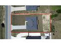 Aerial view showcases property boundaries and house layout at 105 Marion Oaks Manor, Ocala, FL 34473
