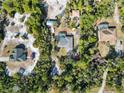 Aerial view of a home with a pool and solar panels surrounded by trees and other houses at 3290 Red Fox Dr, Deltona, FL 32725