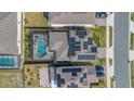 Aerial view of a house with a pool and solar panels at 17584 Saw Palmetto Ave, Clermont, FL 34714