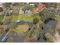 Property's aerial view showing location and waterfront access at 808 N Shore Dr, Leesburg, FL 34748