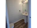 Clean and simple bathroom with pedestal sink and vinyl flooring at 233 Gladiola Ct, Poinciana, FL 34759