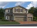 Two-story house with green siding, stone accents, and a three-car garage at 5238 Prairie Preserve Run, St Cloud, FL 34772