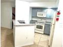 Modern kitchen with gray cabinets and granite countertops at 4524 Commander Dr # 1613, Orlando, FL 32822