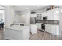 Modern kitchen featuring white cabinets, stainless steel appliances, and a large island at 24414 Woodhill Ct, Sorrento, FL 32776