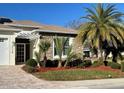 House exterior with stone and stucco, palm trees, and a white pergola at 5114 Jareds Landing Way, Oxford, FL 34484