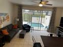 Living room with view of the pool and lanai at 2407 Silver Palm Dr, Kissimmee, FL 34747