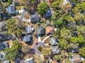 Bird's-eye view of a peaceful residential area with green trees and well-maintained homes on sunny day at 511 Coventry Ct, Mount Dora, FL 32757