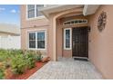 Front entrance with a dark brown door and a stone walkway at 11815 Pethrick Dr, Orlando, FL 32824