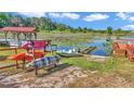 Scenic view of a waterfront property with kayaks, boat dock, and lush greenery at 15040 Ne 248Th Avenue Rd, Fort Mc Coy, FL 32134