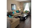 Living room with hardwood floors, neutral color palette and natural lighting at 2553 Dharma Cir, Kissimmee, FL 34746