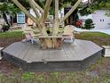 Relaxing deck built around a large tree with colorful chairs at 124 Hollyhock Ct, Kissimmee, FL 34743