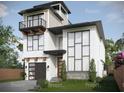 Modern two-story home with a gray garage door and balcony at 6815 Engram Rd, New Smyrna Beach, FL 32169