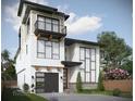 Modern two-story home with a gray garage door and balcony at 6815 Engram Rd, New Smyrna Beach, FL 32169